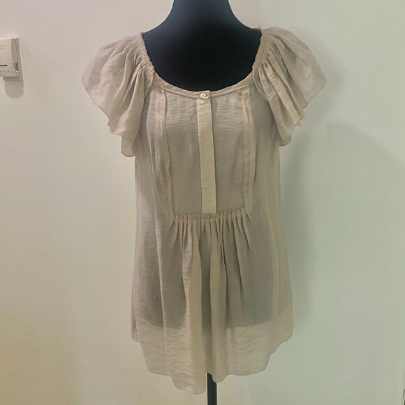 BCBGMaxAzria Sheer Ruffled Sleeve Blouse - Picture 4 of 9